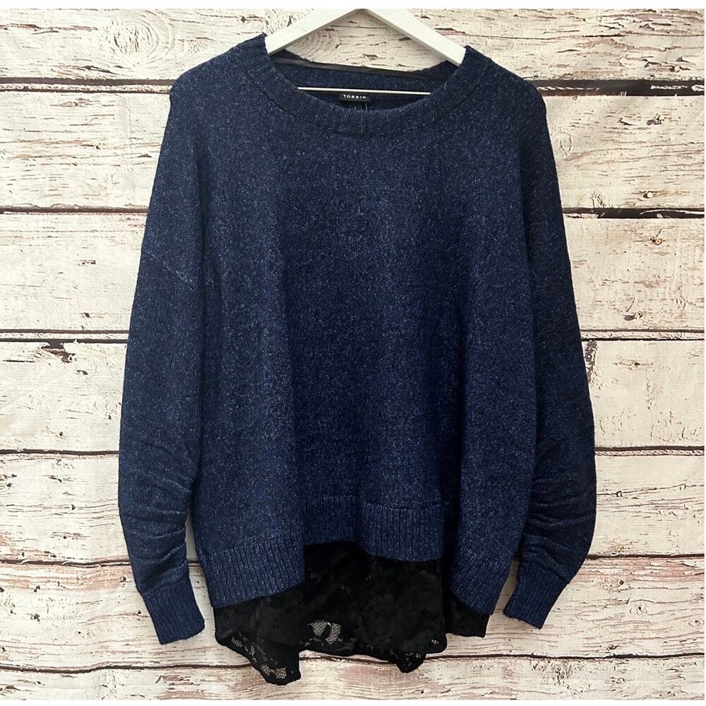 TORRID Blue Sweater Black Lace Trim Plus Size 1 14/16